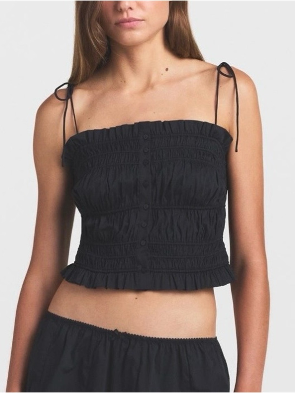 skims poplin apparel ruffle cami black